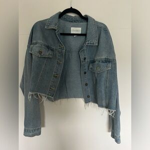 cropped oversized denim jacket with raw hem